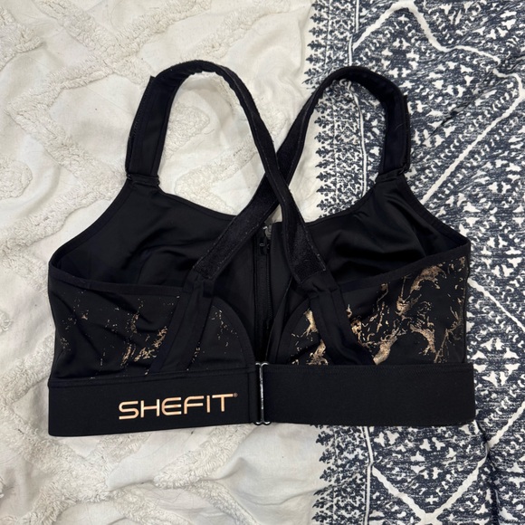 SHEFIT Ultimate Sports Bra Luxe Black Gold Foil Marble 3Luxe Adjustable Women’s - Picture 4 of 7